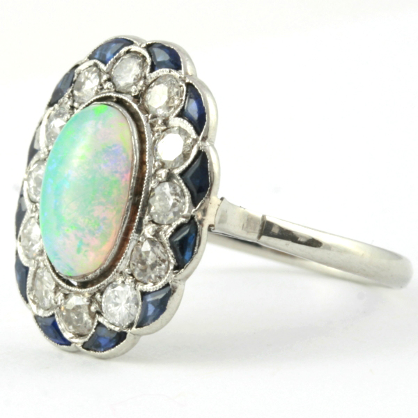 Estate opal engagement ring diamond sapphire platinum (image 9 of 21)